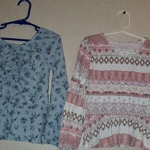 2 Childrens Place Long Sleeve Patterned Peplum Tops Size 5/6 Boho Floral